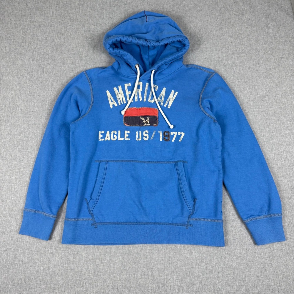 American Eagle Outfitters Blue Graphic Hoodie Sweatshirt Size M Athletic Fit